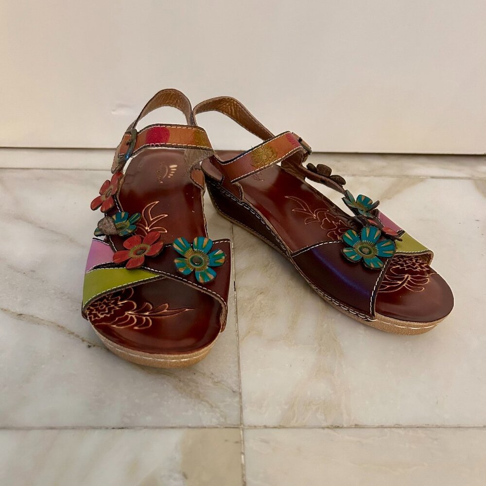 L'artiste by Spring Step NEW Belladonna Floral Leather Sandal, sz. 37